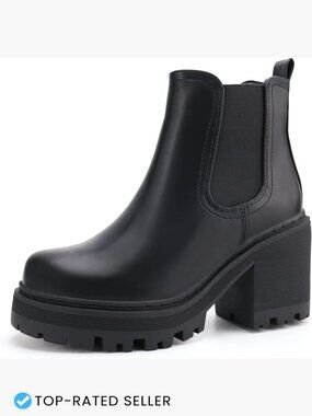 Chelsea Boots Platform Ankle Booties Chunky Heel Round Toe Fall Winter Trendy